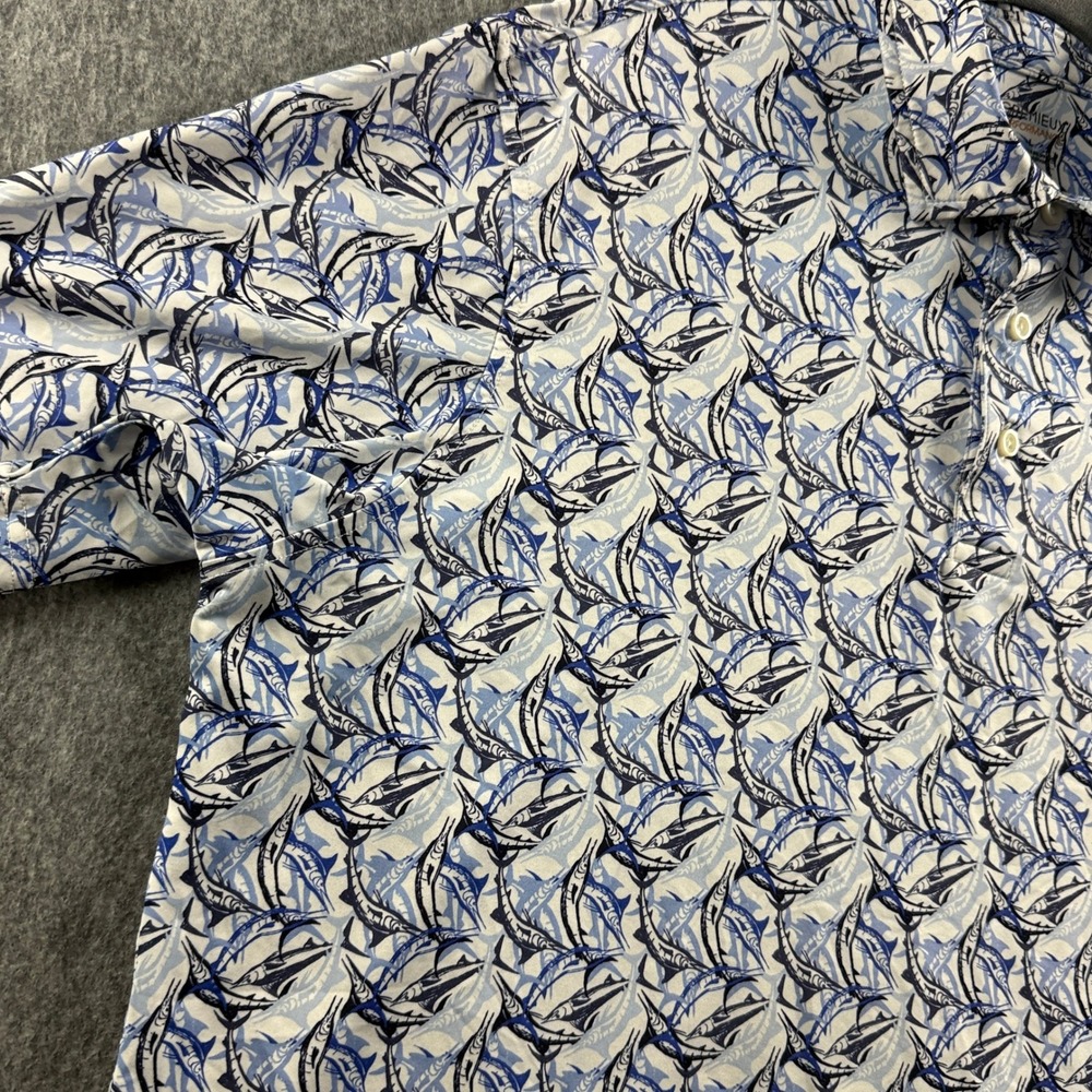 Cremieux Performance Men's L Blue White Marlin Fish Print Nautical Polo - Picture 8 of 12